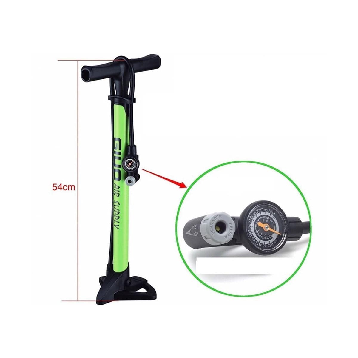 Giyo Floor Pump GF 37P High Pressure with Steel Barrel Gauge