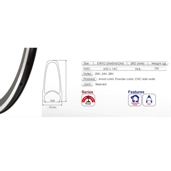 A-Rim 700c Rims | Alloy, 39mm, Symmetric Aero Profile, Rim Brake Compatible (Various Options)