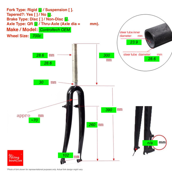 Controltech Full Carbon Rigid Fork - 700x32-45mm Endurance and Sportive Riding, for Disc / Rim Brake