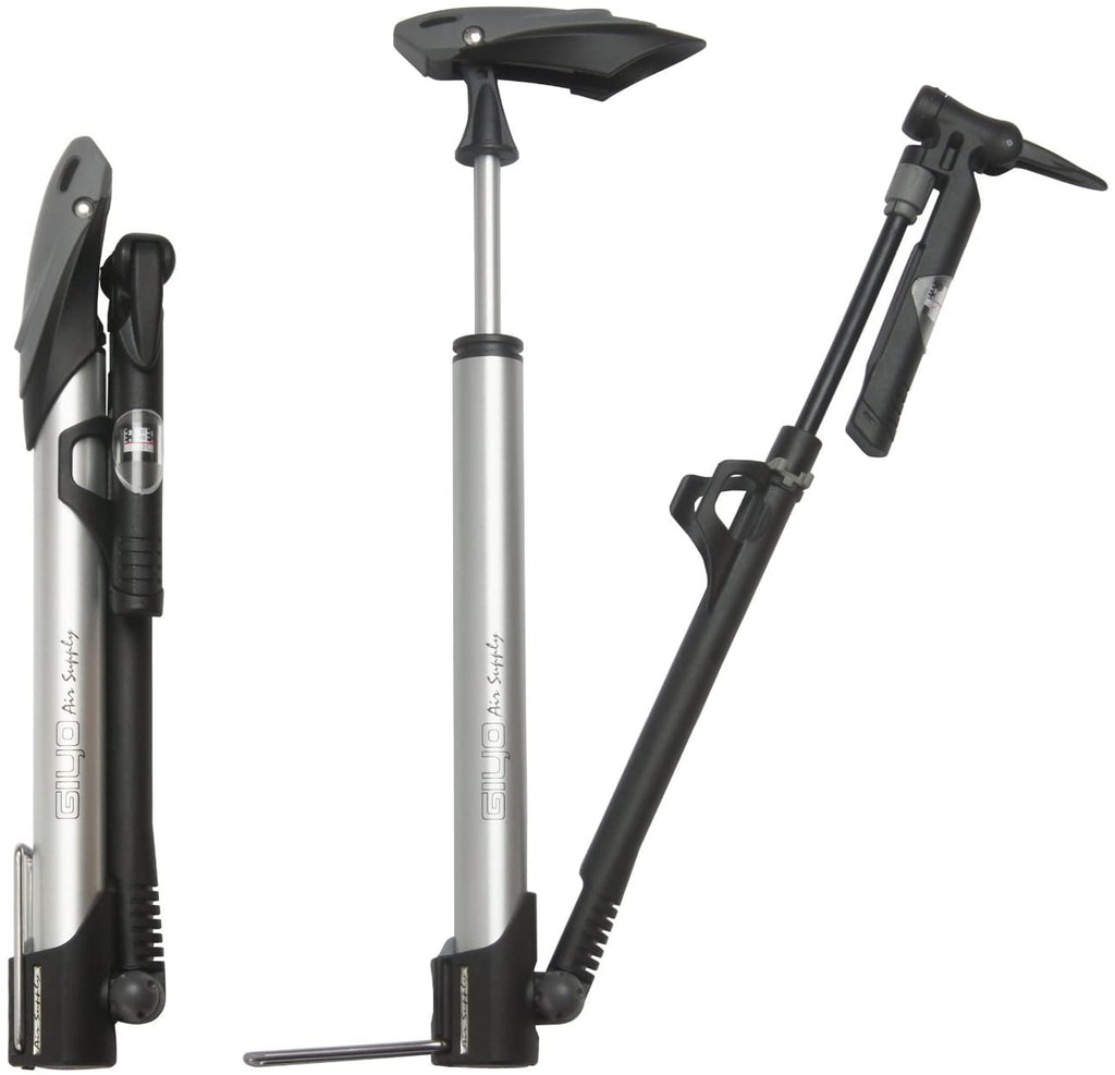 Giyo Micro Floor Pump | GM-71 w/ 140psi Pressure Gauge, Presta / Shrader Ready, Silver