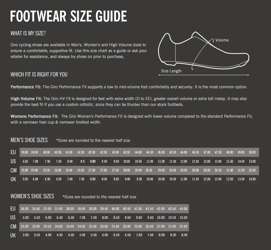 Giro road sales shoe sizing